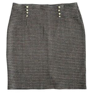 NYCC Black White Orange stretchy cozy Tweed Pencil Skirt, gold button accents XL